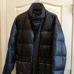 Polo Ralph Lauren leather and down quilted parka. XL. Black